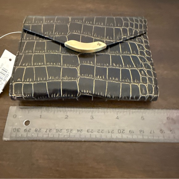 NWT Vintage Lauren Ralph Lauren Croc Embossed Wallet W Golden Hardware Black - Picture 7 of 8